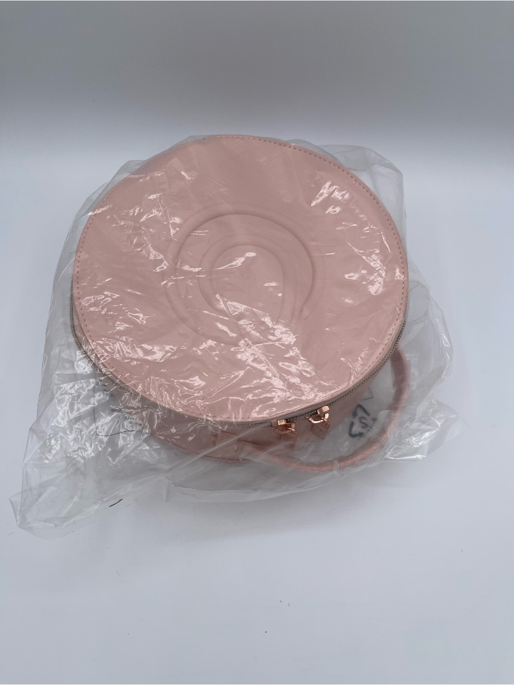Monster Round Pink Leatherette Vanity Bag with Rose Gold Hardware - Picture 7 of 7